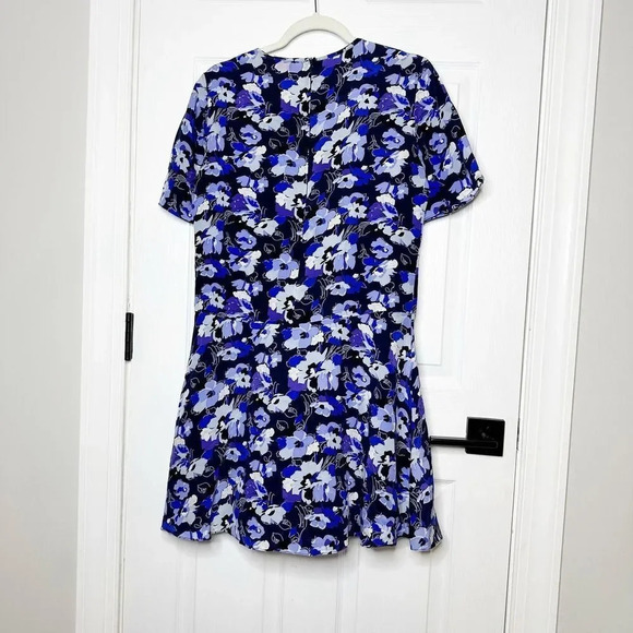 NELL 100% Silk Size 8 Short Sleeve Blue Floral Drop Waist Dress - Picture 5 of 5